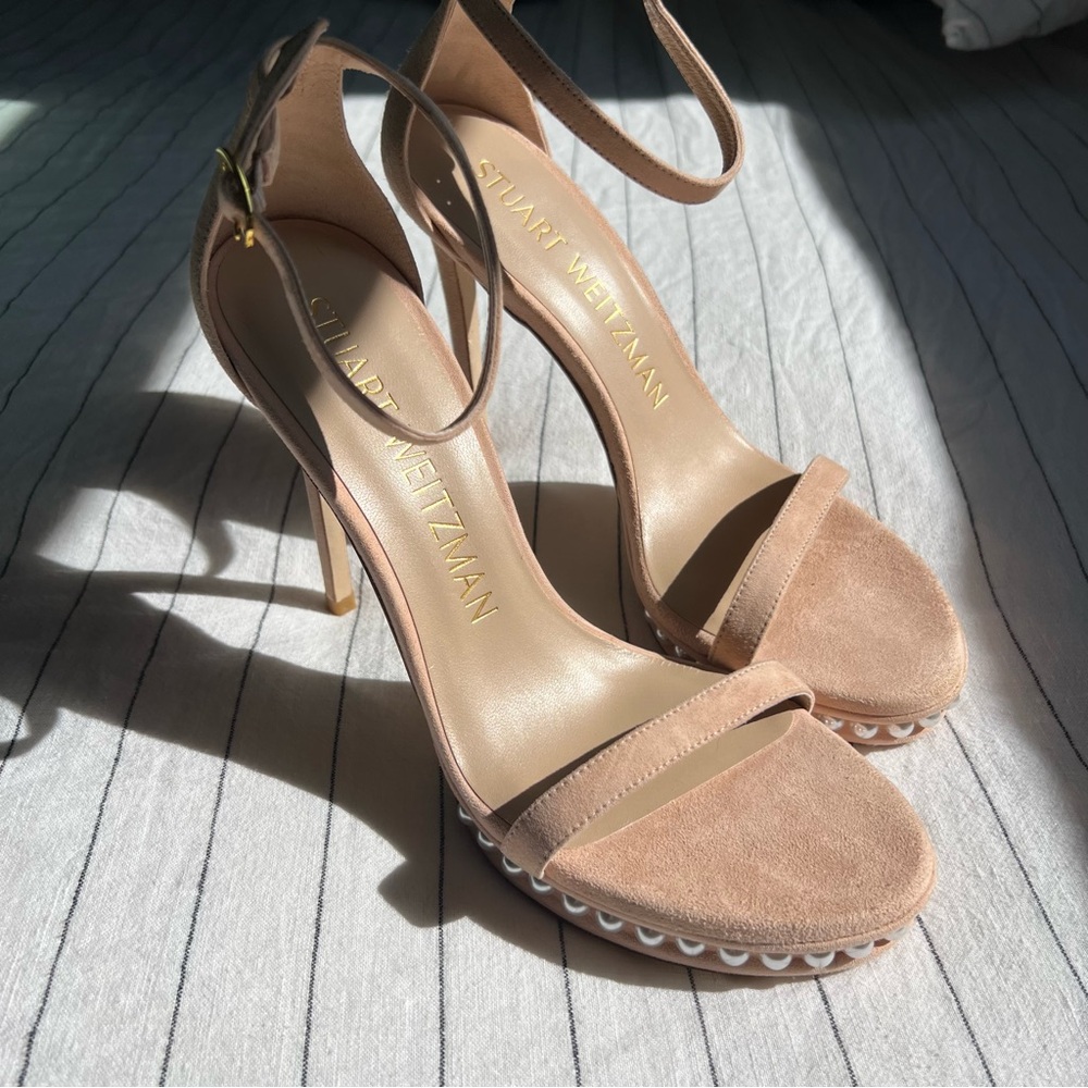 Stuart Weitzman Nudist Disco Pearl Platform Heels 7.5 New